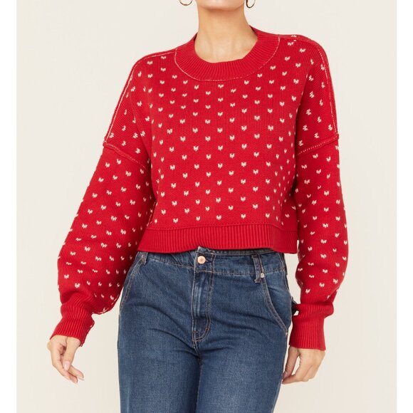 Free People Sweaters - Free People Cropped Sweater Women's Size S Red Easy Street Patterned Boxy